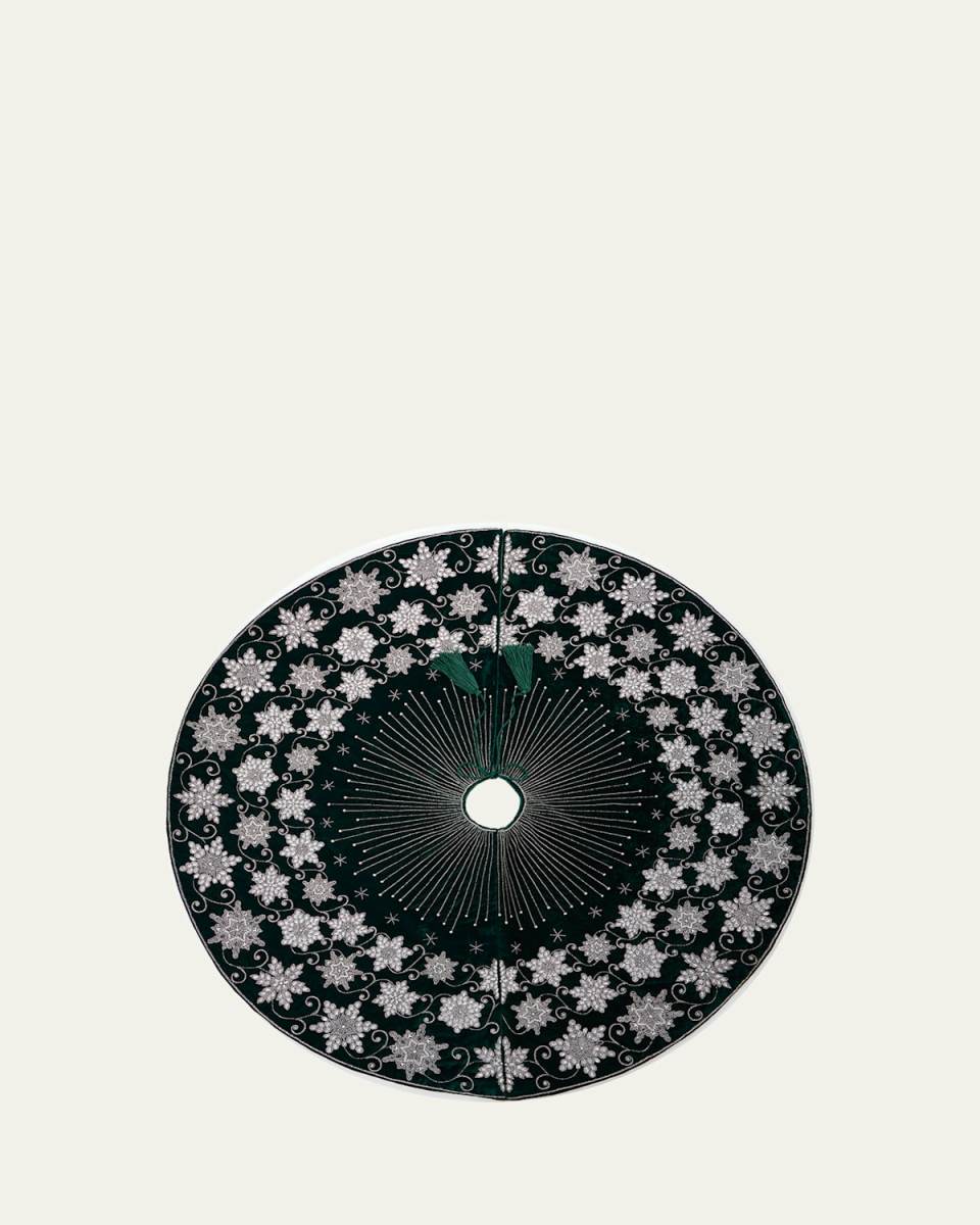 Green Ash Velvet with Snowflakes Beaded Tree Skirt, 60"